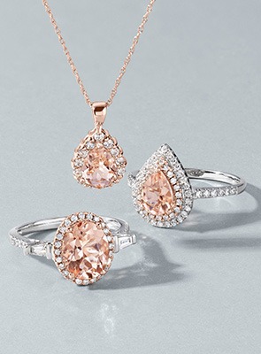 Shop Gemstone Jewelry – Vibrant Gifts for Mom Gold and white gold jewelry set with pink gemstone rings and necklace – colorful Mother’s Day gift
